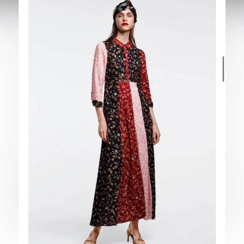 ZARA Floral Patchwork button down maxi dress